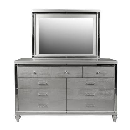 Panel Silver Bedroom Group with Lighted Headboard, Dresser Mirror with Light and Nighstand